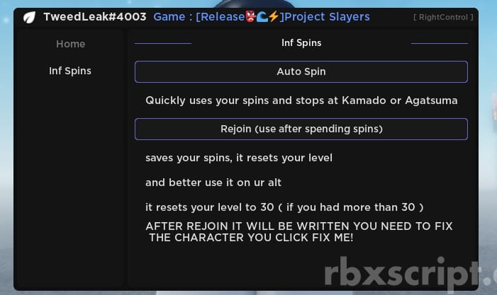 Project Slayers: Infinite Spins