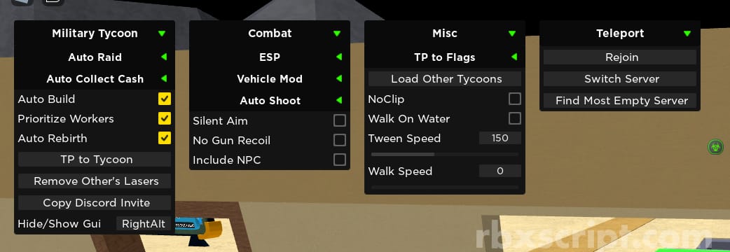Military Tycoon: Auto Collect Cash, Silent Aim & More
