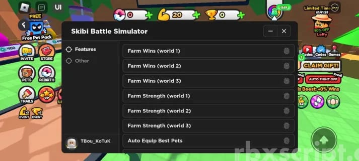 Toilet Battle Simulator: Auto Win, Auto Strength, Auto Equip Best Pets Mobile Script
