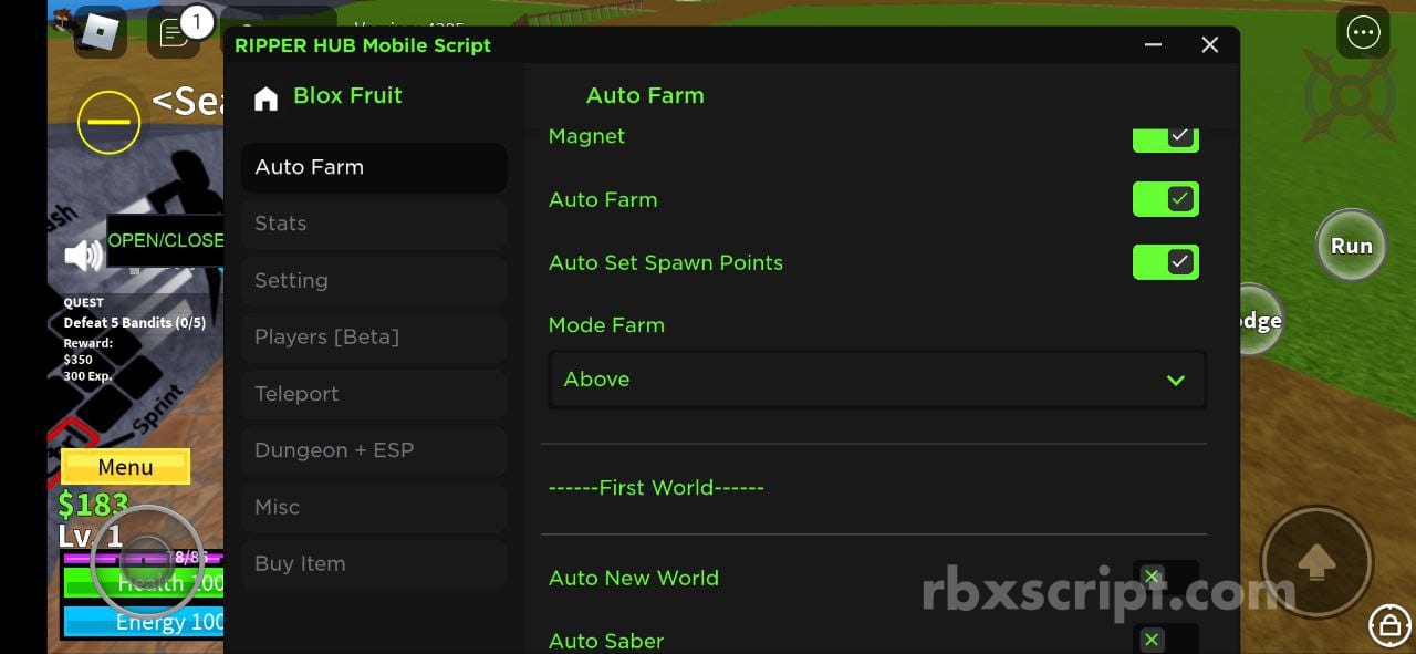 Blox Fruits [Auto Farm, Teleports] | Mobile
									