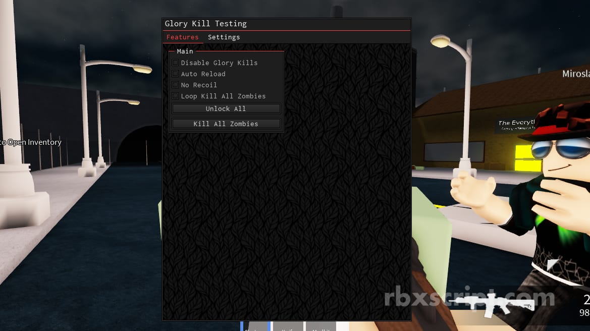 Glory Kill Testing: Auto Reload, Unlock All, Kill All Zombies