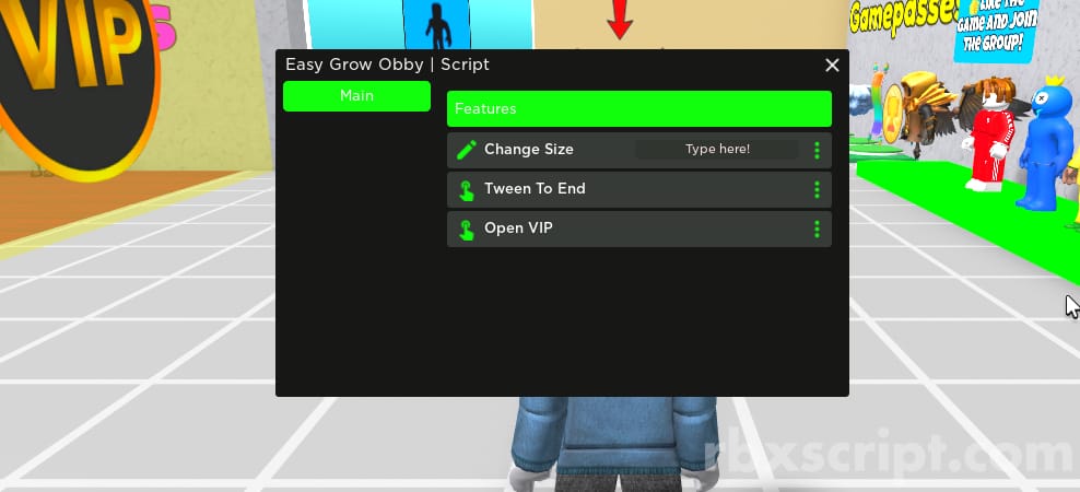 Easy Grow Obby: Skip Obby, Remove Vip, Change Size