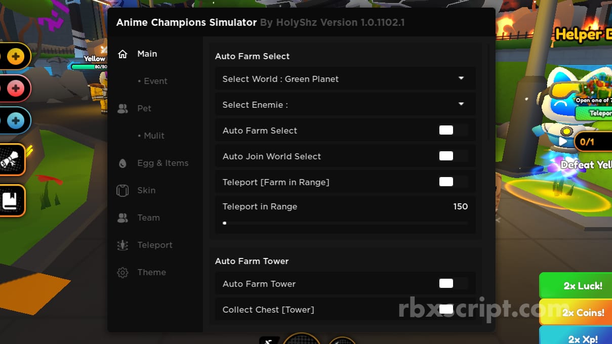 Anime Champions Simulator: Auto Hatch Egg, Auto Farm Selected, Teleports Mobile Script