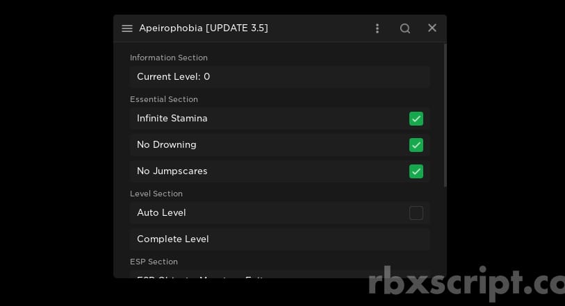 UPDATE 3.5] Apeirophobia Script (Infinite Stamina, Auto Levels 0-16, No  Drowning, No Jumpscares) 