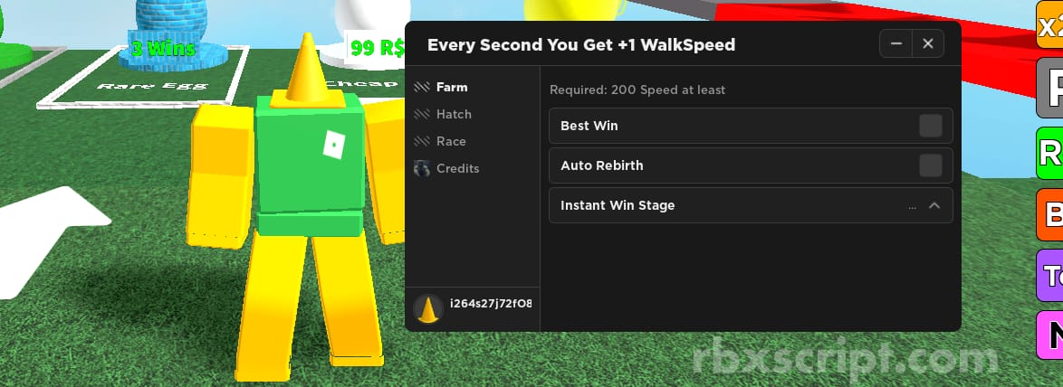 Every Second You Get +1 WalkSpeed: Bypass KeySystem, Auto Hatch, Auto Best Win