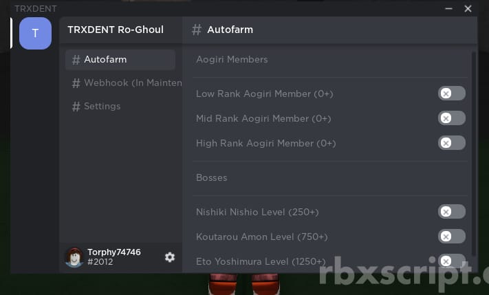 Ro-Ghoul: Auto Farm, Look Player's Stats, Webhook