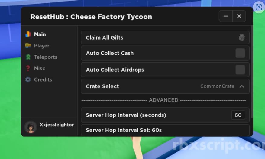 Cheese Factory Tycoon: Auto Collect Cash, CLaim All Gifts, Teleport