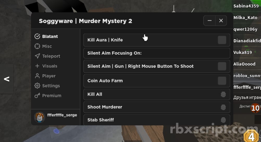 Murder Mystery 2: Kill All, Teleports Mobile Script