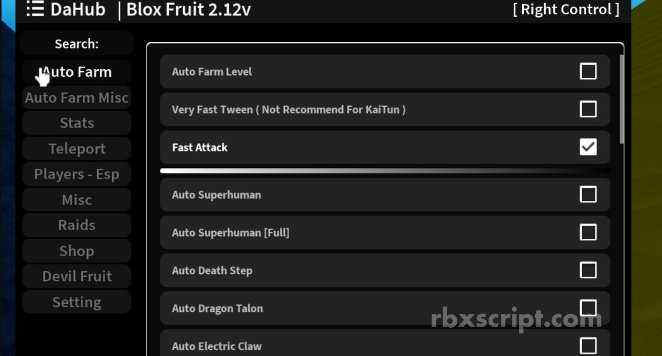 Blox Fruits: Autofarm lvl, Autofarm race, Teleport